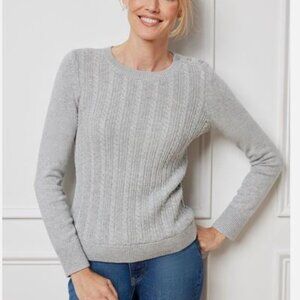 Talbots Silver Metallic Allover Cable Knit Crewneck Sweater